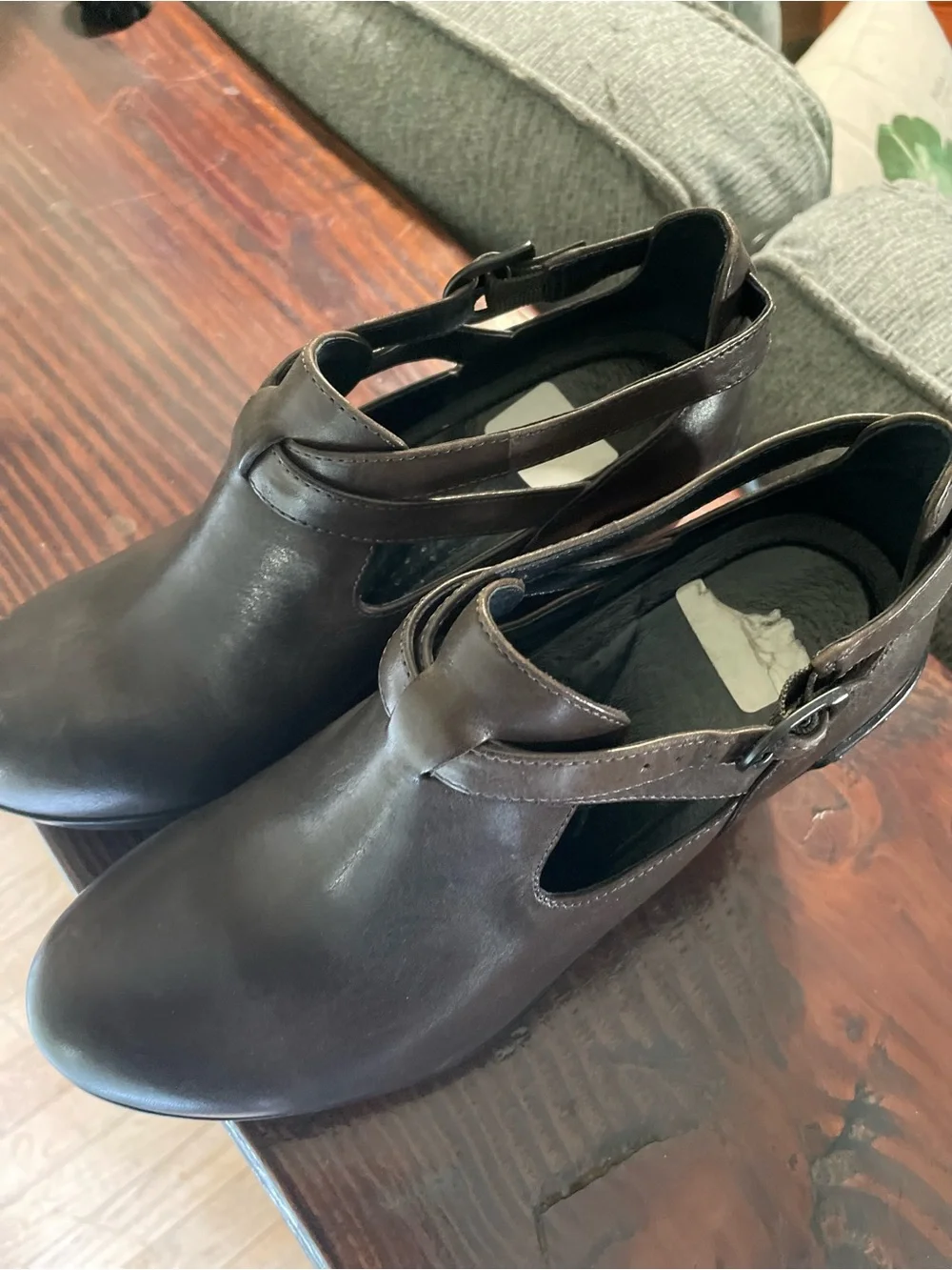 Dansko Women’s Gray/Brown Wedge Ankle Shoes with Buckle Strap